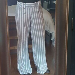 Striped White Wide-Leg Trousers